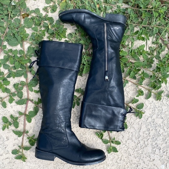 Vince Camuto leather knee high campus riding boots size 9 lace up edgy - Picture 5 of 13